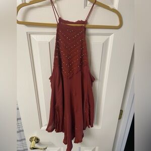 Free People Sultry Nights Gauze Beaded High Neck Flowy Floral HalterTank Top NWT